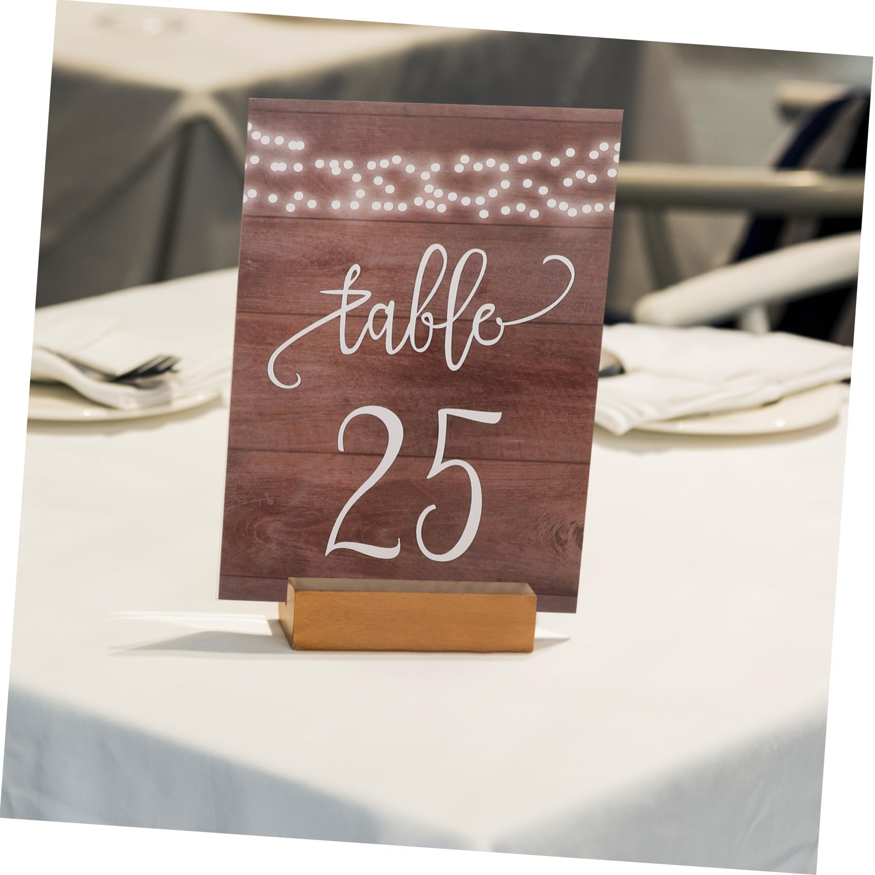 KOMBIUDA 25 Números de Mesa de Madera Marrón, Doble Cara, Reutilizables y Fáciles de Limpiar, para Bodas, Fiestas y Catering