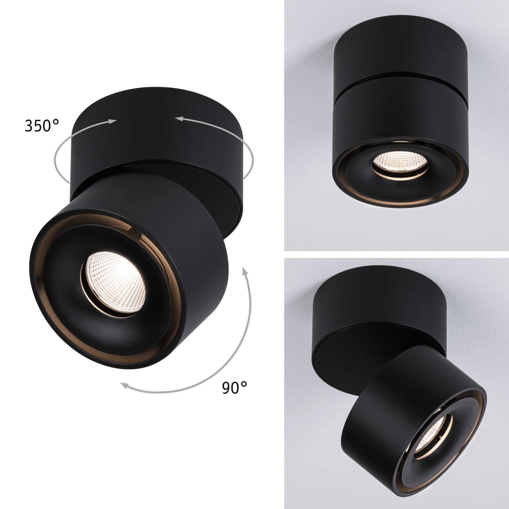 Paulmann 93371 LED Einbauleuchte Deckenleuchte Spircle 78mm incl. 1x8,0 W Warmweiß Schwarz matt Aufbauleuchte Aluminium Deckenleuchte 3000 K