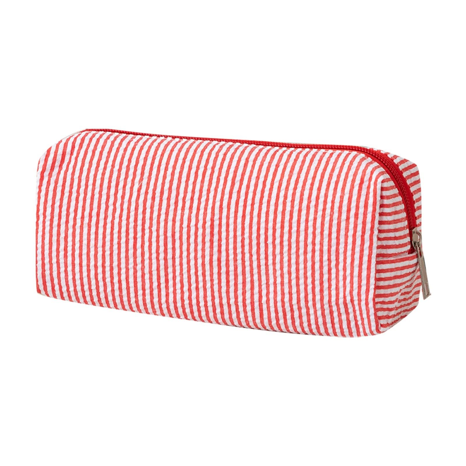 Pencil Case Cute Large Capacity Fashion Simple Pencil Pouch Aesthetic Stripe Pen Bag with Practical Smooth Zipper Small Portable Cosmetic Organizer Stationery Pouch for School and Office Supplies (B)