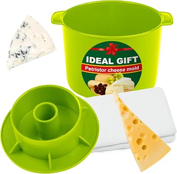 قالب الجبن لصنع الجبن مع المتابع 1/2 gal Green - مستلزمات صناعة الجبن - قالب شكل الجبن - سلة صنع الجبن - Molde Para Queso Casero - قالب ضغط الجبن - جبن قالب صانع