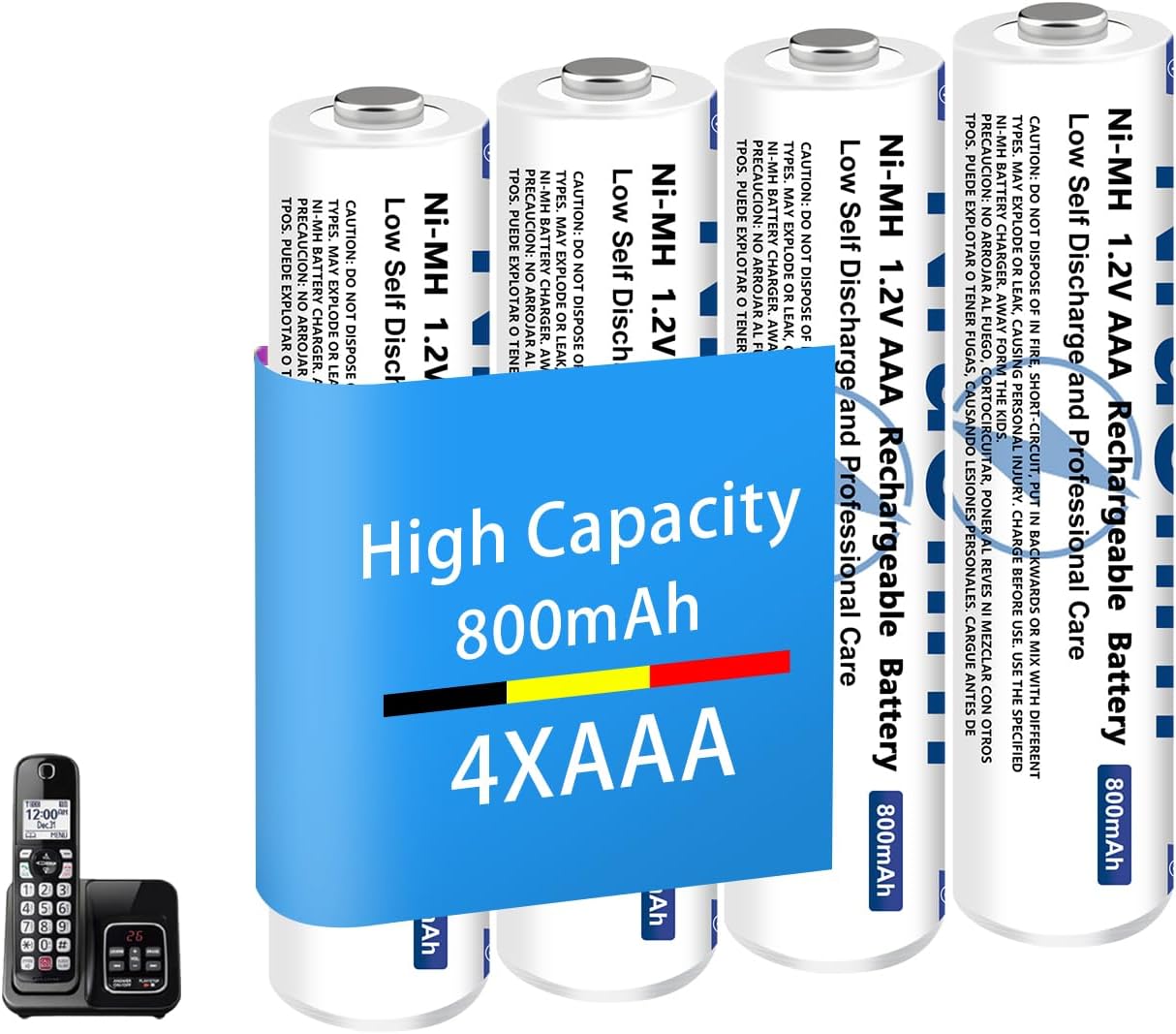 NI-MH AAA Rechargeable Battery 1.2V 800mah 4-Pack AAA Rechargeable Batteries for BT Panasonic Cordless Phones Handset, Remote Controls, Electronics, Low Self-Discharge
