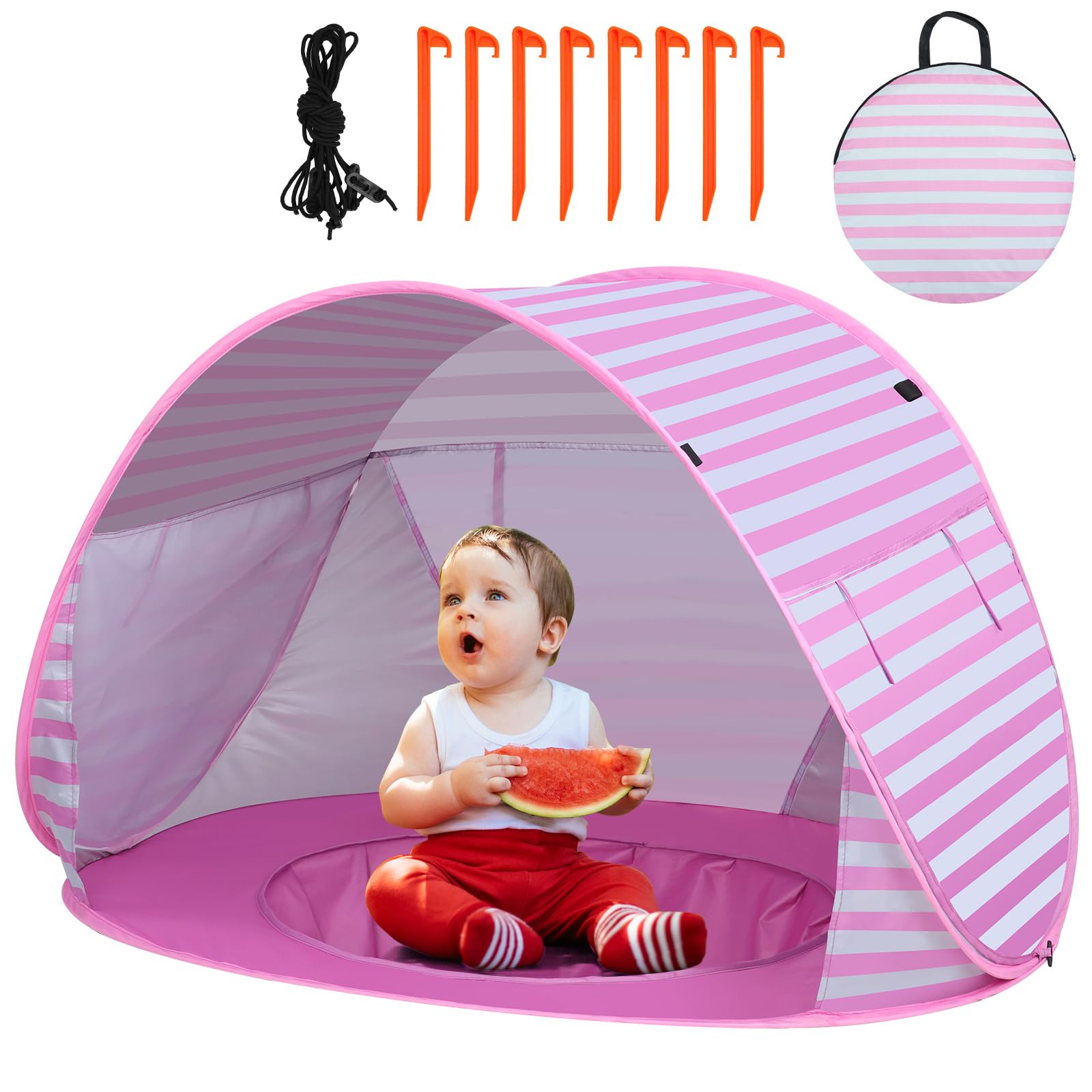Pop up Beach Tent Outdoor Automatic UV Protection baby Portable Shade Sun Shelter Canopy Tent for Family Garden Camping Picnic (Pink)