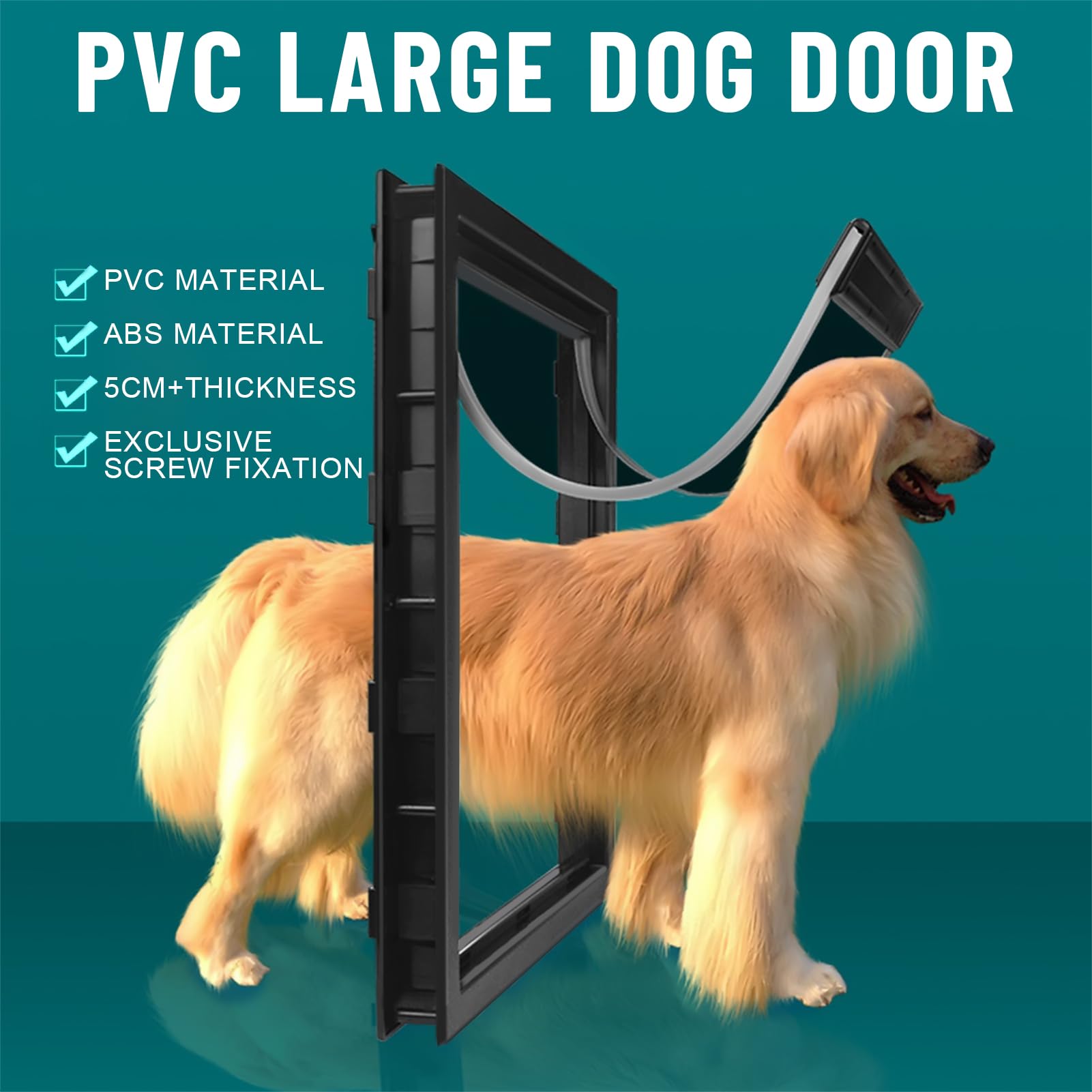 XL Hundeklappe für große Hunde, extra große Hundetür aus Kunststoff, wetterfeste Hundetür mit Magnetverschluss, Doppelklappe für Windschutz und Kälteschutz, stabile Haustiertür für Türen