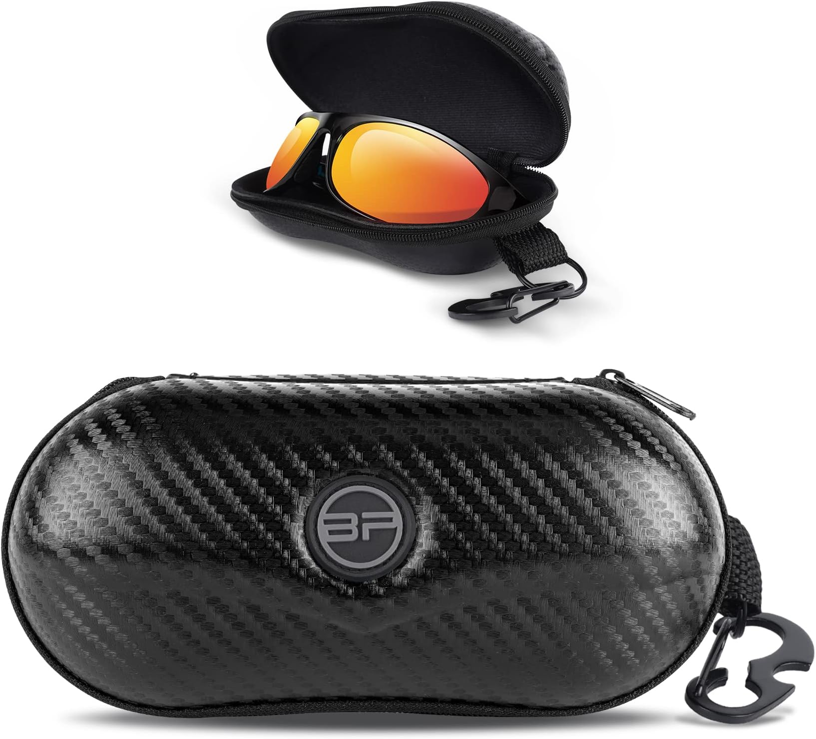 Sunglasses Case Semi Hard EVA Shell with Metal Hanging Hook Belt Clip Sun Glasses Storage