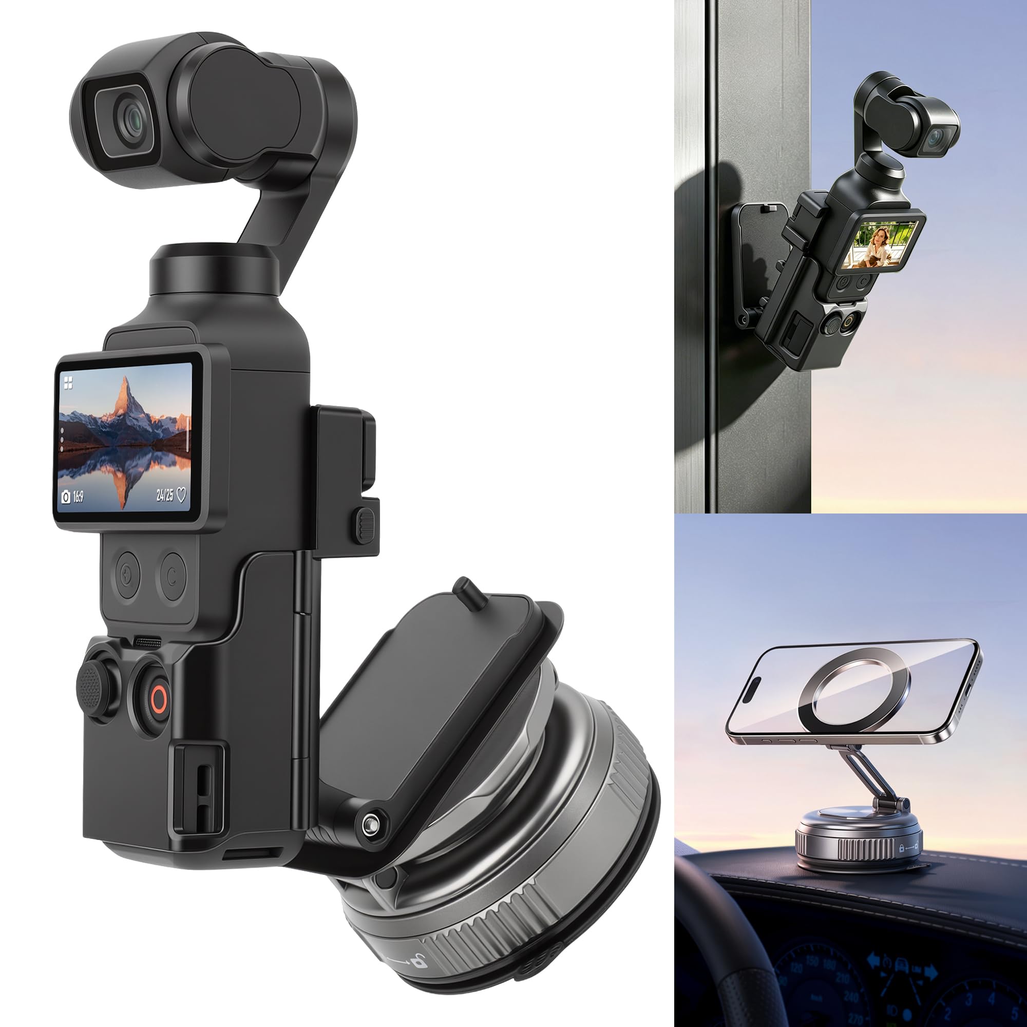 Soporte ventosa DJI OSMO Pocket 3 para fijar cámara en cristal y metal de coche 8