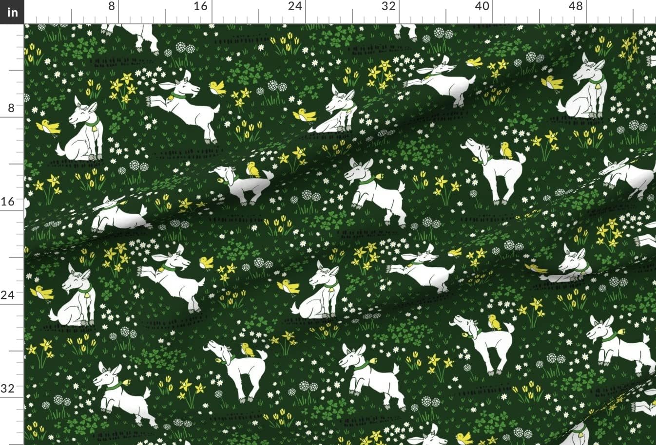 Spoonflower Fabric - Tulips Large Kids Children Goats Field Grass Clover Shamrock Printed on Minky Fabric by The Yard - Sewing Baby Blankets Quilt Backing Plush