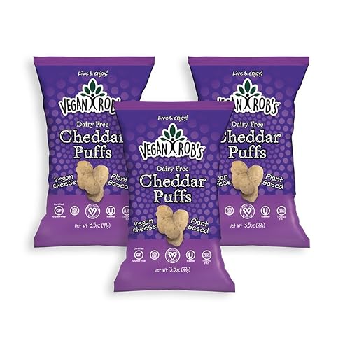 Vegan Rob's Puffs de cheddar a base de plantas sin lácteos certificado sin gluten Kosher(OU) Kosher 3.5 oz  paquete de 3
