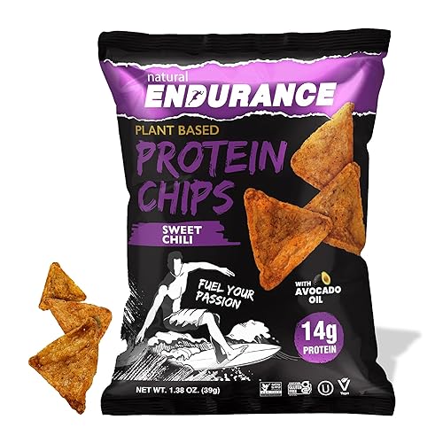 Natural Endurance Chips de proteína, chips bajos en carbohidratos, aperitivo alto en proteínas, proteína vegana con aceite de aguacate, 0.45 onzas