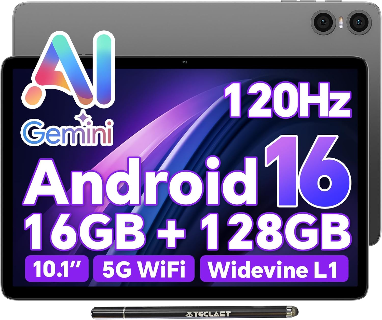 10.1" P30T Android 16 Tablet, Octa-core,16GB+128GB with Stylus | 120Hz IPS,Widevine L1, GPS, 6000mAh, Parental Control, Dual Speakers, GMS, Ideal for Study, Entertainment, Gaming & Gift