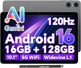 TECLAST P30T 10.1" Android 16 Tablet with Stylus Pen, 120Hz HD Display, T7250 Octa-Core, 16GB+128GB, 6000mAh, 5GWiFi,GPS, Widevine L1, Dual Speakers, 3.5mm Jack Tablet for Study Streaming Reading