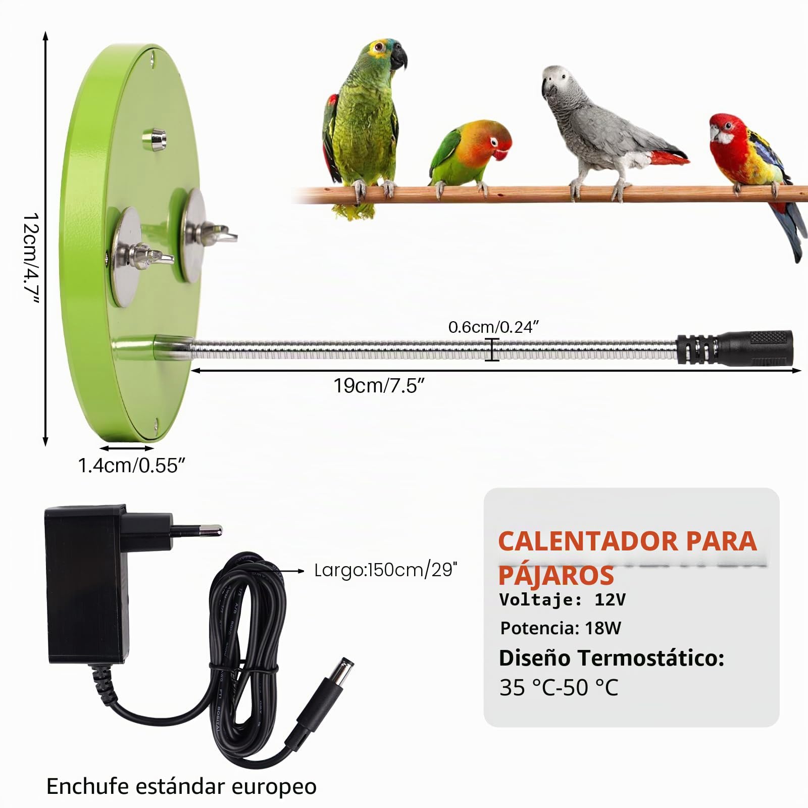 Calentador De Jaula para Pájaros Calentador De Pájaros con Espejo y Cuerda Anti Mordeduras 18W Almohadilla Calefactada para Placa Calefactora para Periquitos Loros Cacatúas Conure