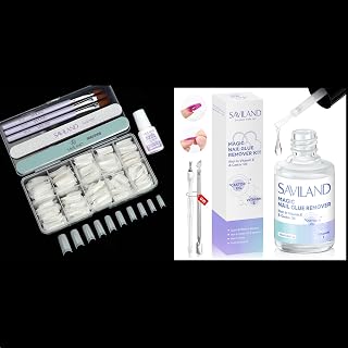 SAVILAND Acrylic Nail Tips with Glue and Nail Glue Remover