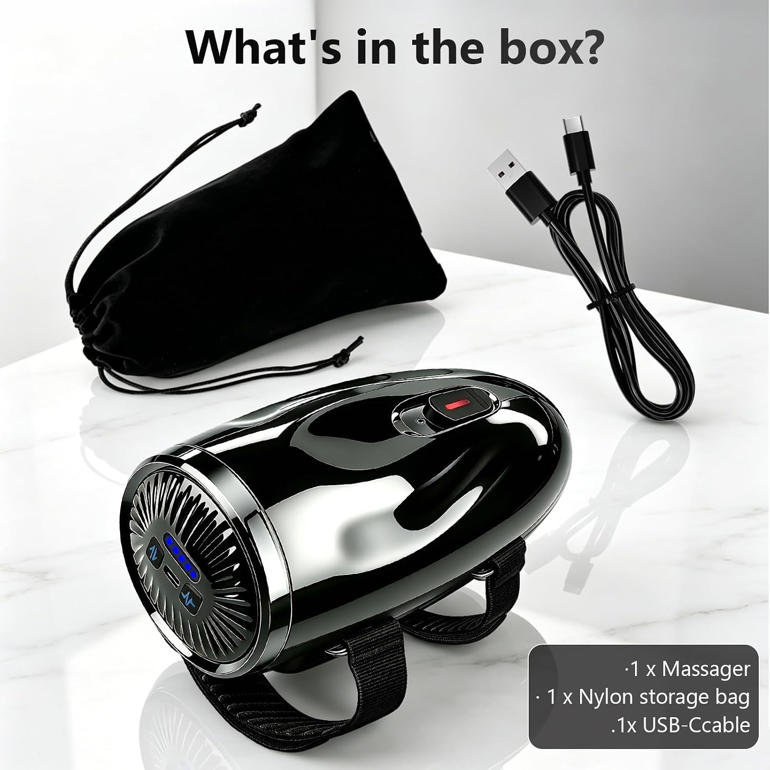 Professional Handheld Palm Massager with Adjustable Straps, 5 Modes, 2600mAh USB Rechargeable Vibrating Massager for Barber Salon, Neck & Scalp Care（Black）