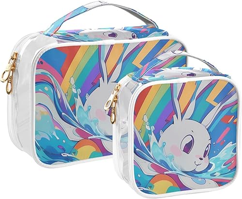Miniatura 2 de Kawaii Rabbit Rainbow Clear Toiletry Bag for Traveling,2 Pack Makeup Cosmetic Bag with Zipper,Travel Bag for Toiletries,Travel Essentials 21214376