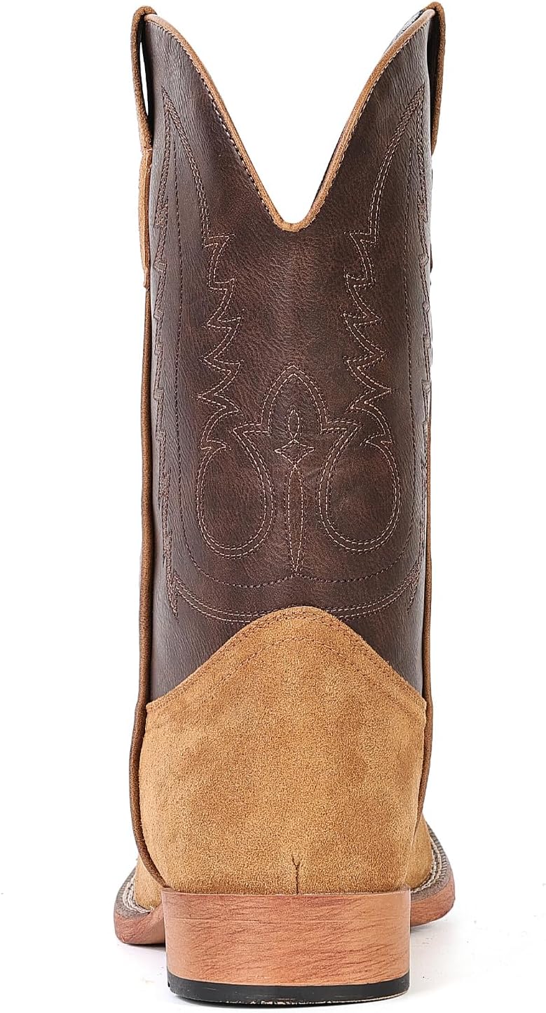 IUV Cowboy Boots for Men Suede Square Toe Western Boots Pull On Durable Classic Embroidered Boot - Image 5
