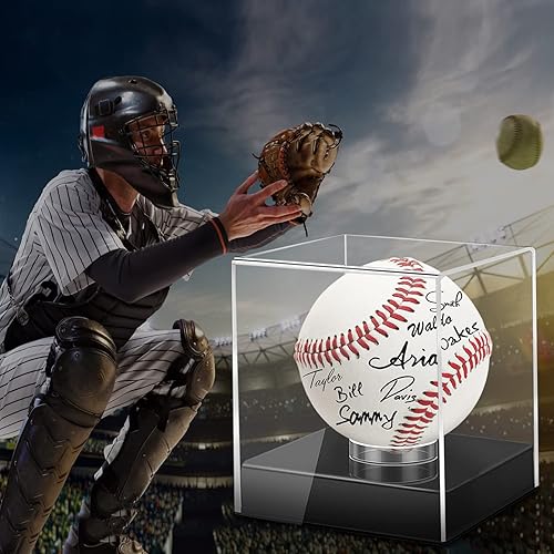 Miniatura 7 de Estuche de exhibición de béisbol, cubo acrílico con protección UV, estuche transparente para recuerdos y pelotas autografiadas (4 unidades)