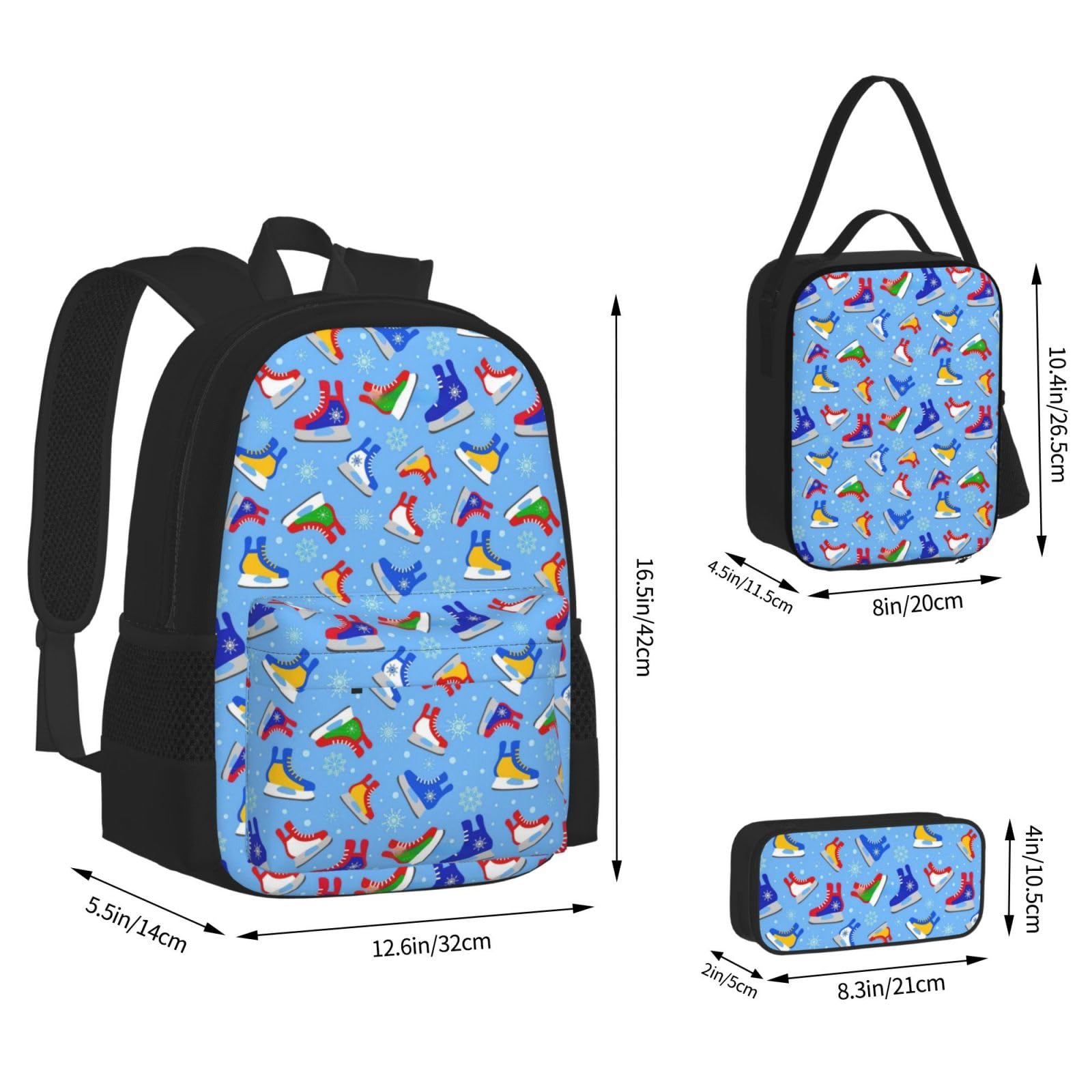 Hockey Elements Creative Pattern Print Set 3 pièces Sac à dos décontracté (sac à dos + sac banane + petite pochette), unisexe