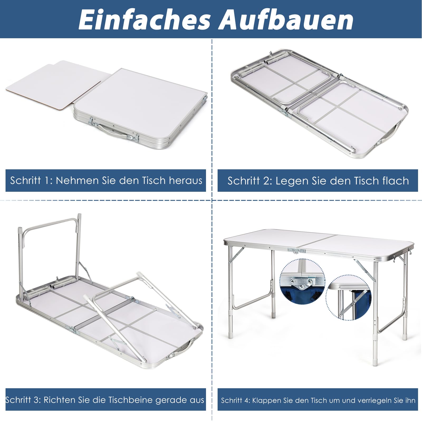GYMAX faltbar Campingschrank, Campingküche mit großem Stauraum, 2 einstellbare Höhen, Outdoor Alu Picknicktisch Klapptisch Gartentisch für Strand, Garten, Grillparty