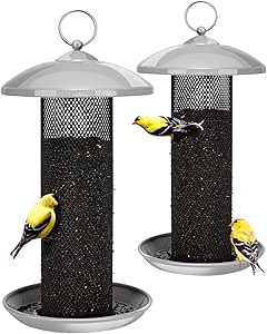 Kingsyard 2 Pack Metal Mesh Tube Bird Feeders for Outdoor Hanging, Finch Bird Feeder for Nyjer/Thistle Seed, 2.5 lbs Large Capacity (Grey) asin的图片