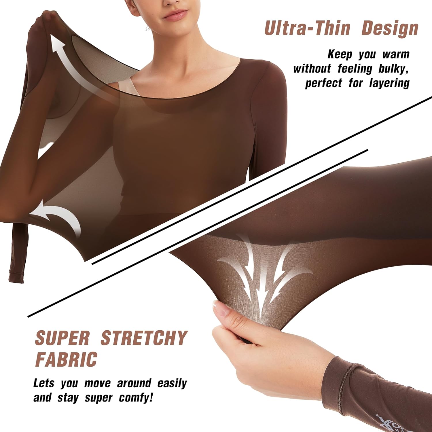 Luxury Women's Thermal Undershirt: Super Stretchy,Ultra Thin Silky Tech Tops for Everyday Comfort and Sports