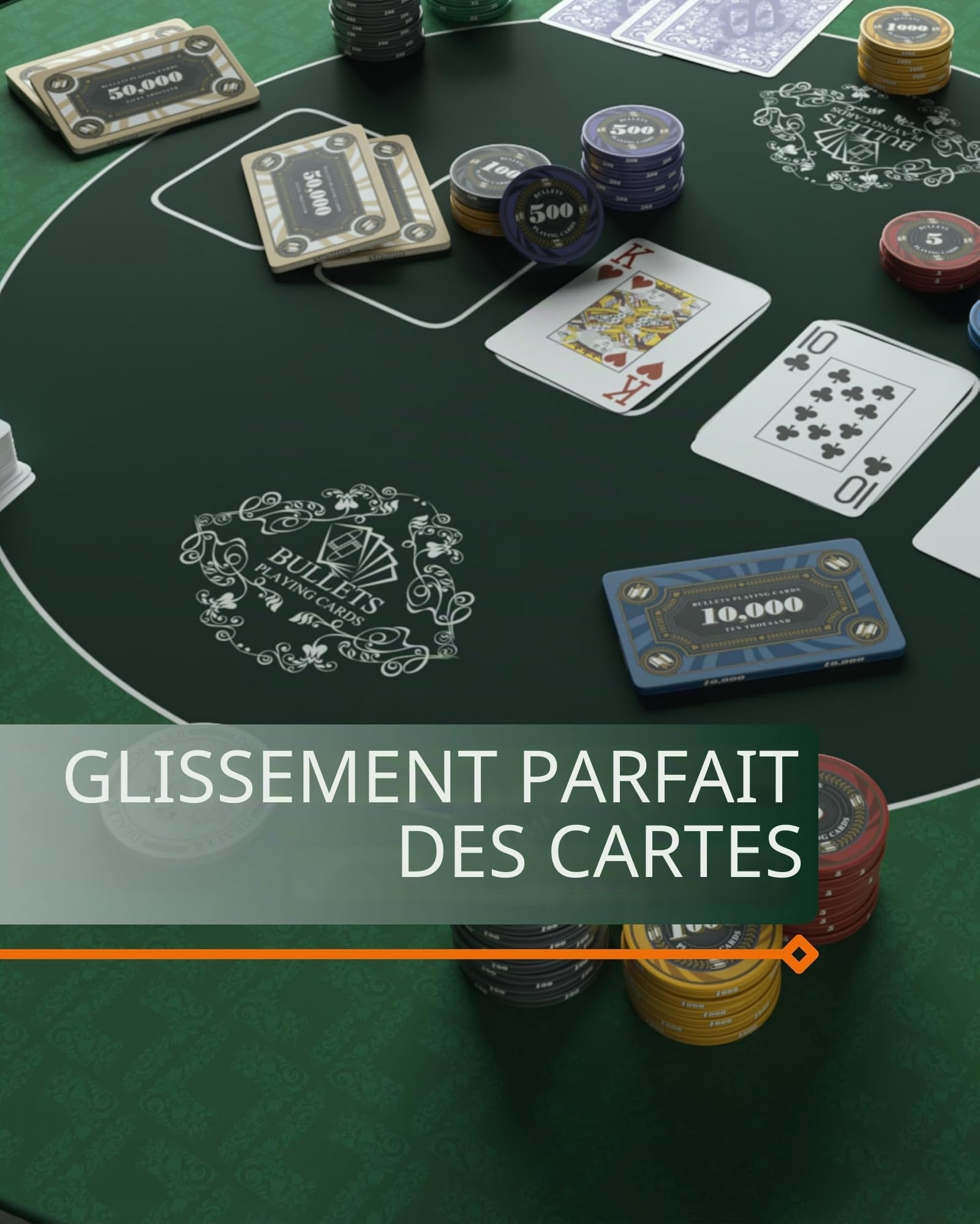 Bullets Playing Cards, Tapis de Poker Pliable Vert 180 x 90 cm, Surface de Jeu Rectangulaire Idéal pour Votre Dessus de Table de Poker Professionnel, Tapis Poker Texas Hold'em