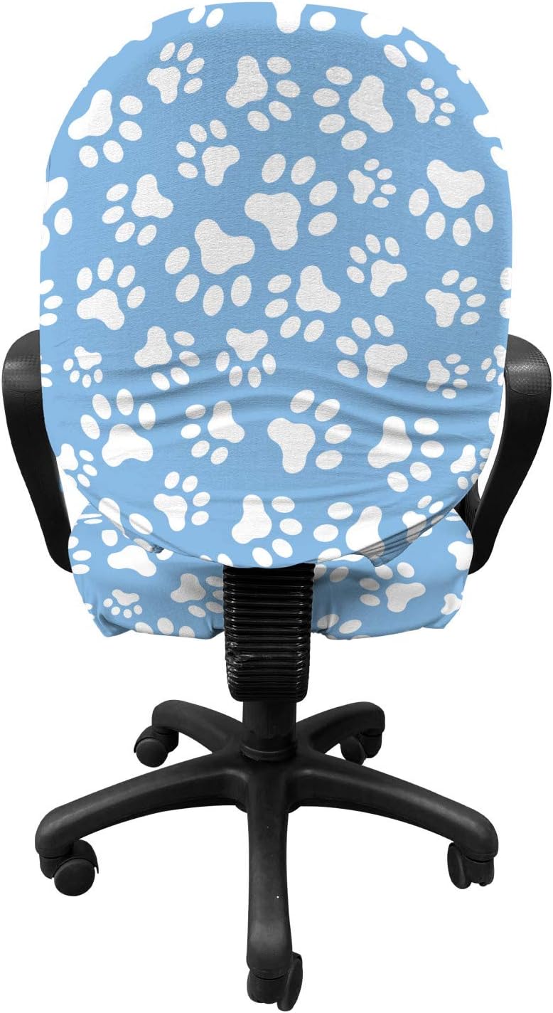 Ambesonne Paw Print Office Chair Slipcover, Animal Themed Pattern with Pet Foot Marks on Blue Toned Background Print, Protective Stretch Decorative Fabric Cover, Standard Size, Ice Sky Blue