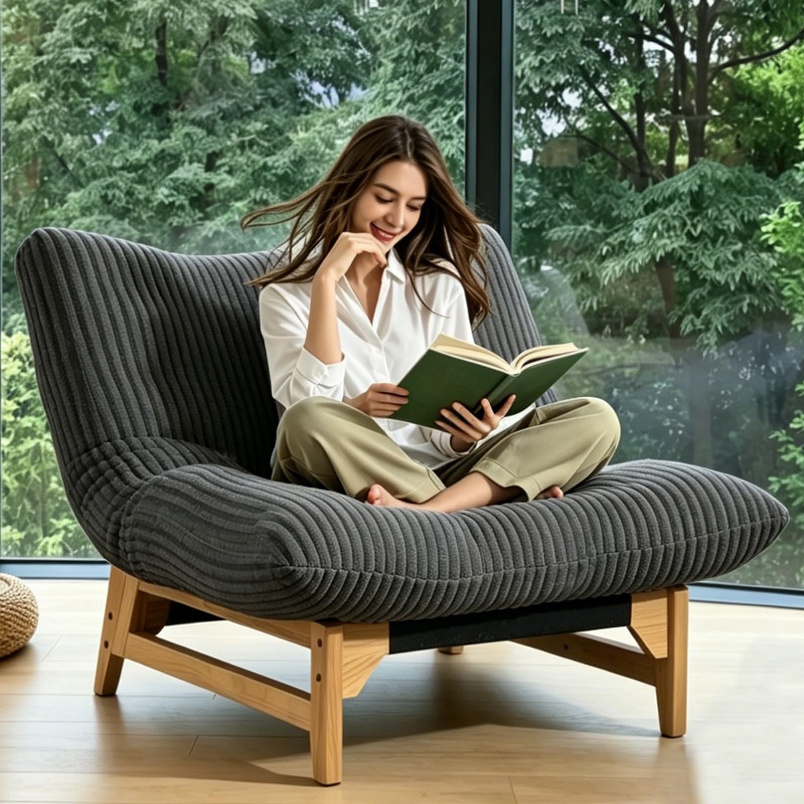 Wohnzimmersessel Bequemer Akzent-Lesesessel Riesen-Beanbag-Wolkenstuhl Mit Gestell Für Erwachsene, Übergroßer Beanbag-Loungesessel Für Schlafzimmer,Grau