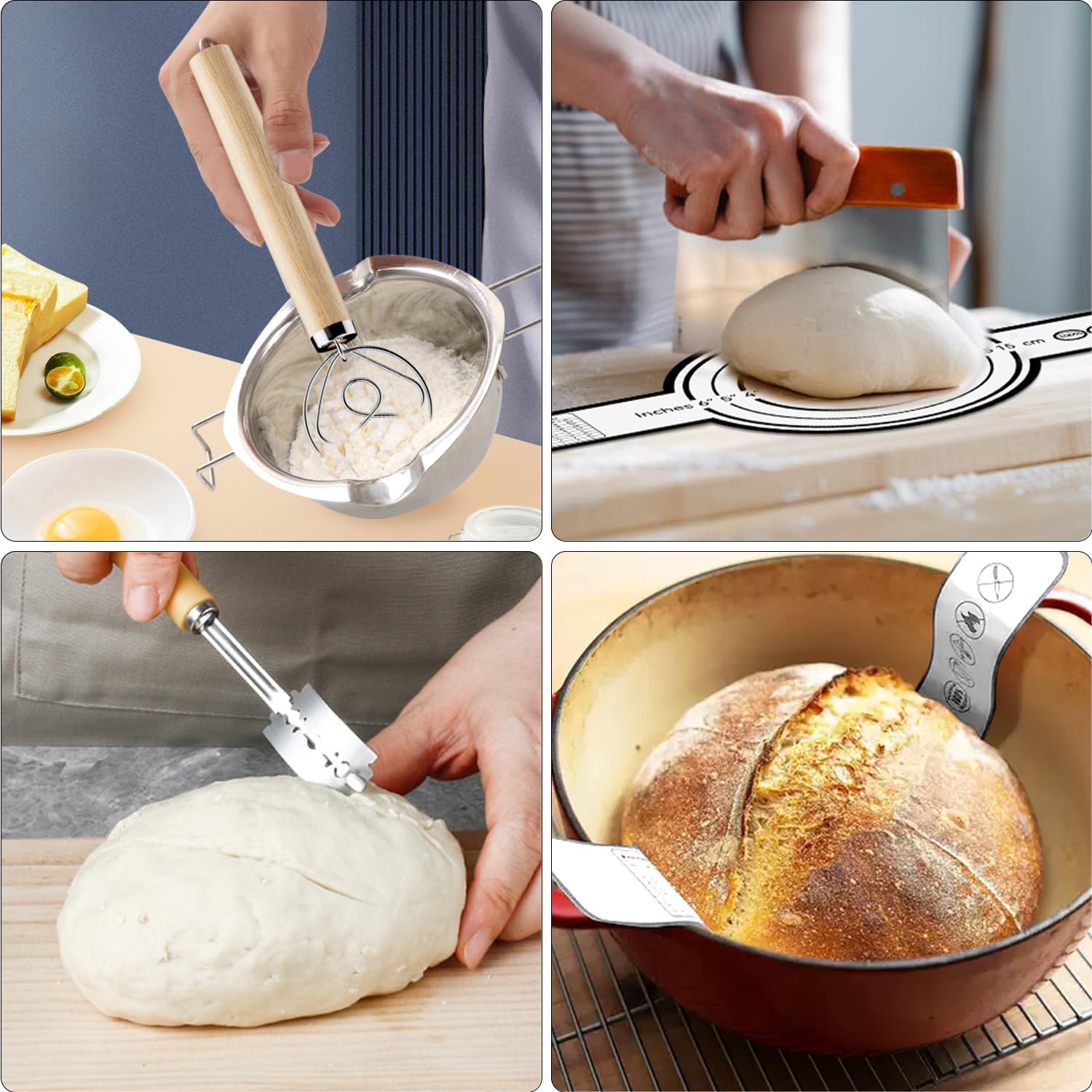 Sourdough Starter Kit, 24PCS Sourdough Bread Baking Supplies, 9"Round & 11"Oval Banneton Bread Proofing Basket, Bread Sling, Starter Jar, Whisk, Scrapers, Bread Lame, Bag, Sour Dough Making Tools Kit - Image 6