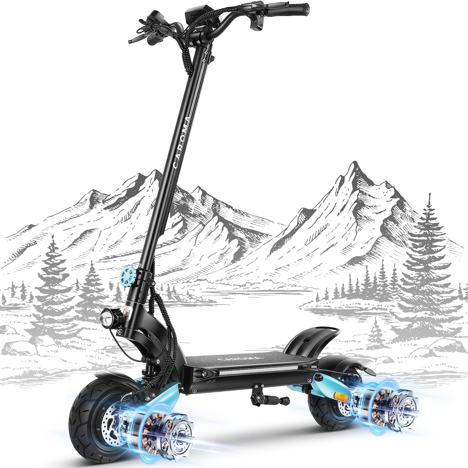 CaromaElectric Scooter - 1600W Motor, 37 Miles Range & 36 Mph, Foldable Off Road Adult E Scooter with Dual Shock Absorption & Double Braking System
