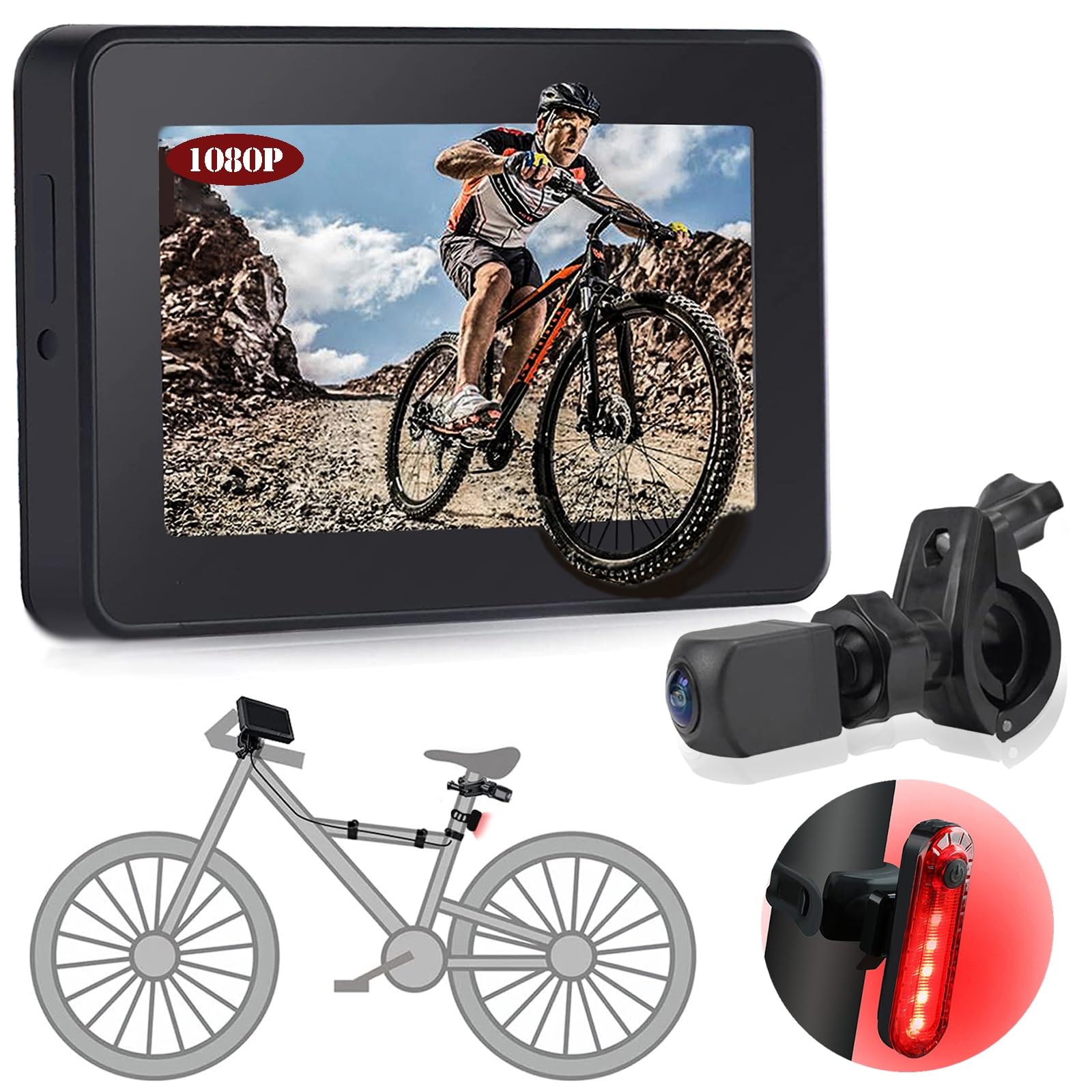 GJFRNBER Bike Bicycle Mirror 1080P Bicycles Rear View Camera & 4.3