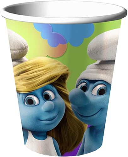 Pitufos - Vasos de papel de 9 onzas, vasos de bebida calientefría para agua, jugo, café o té, ideal para enfriadores de agua, fiestas (paquete de 8