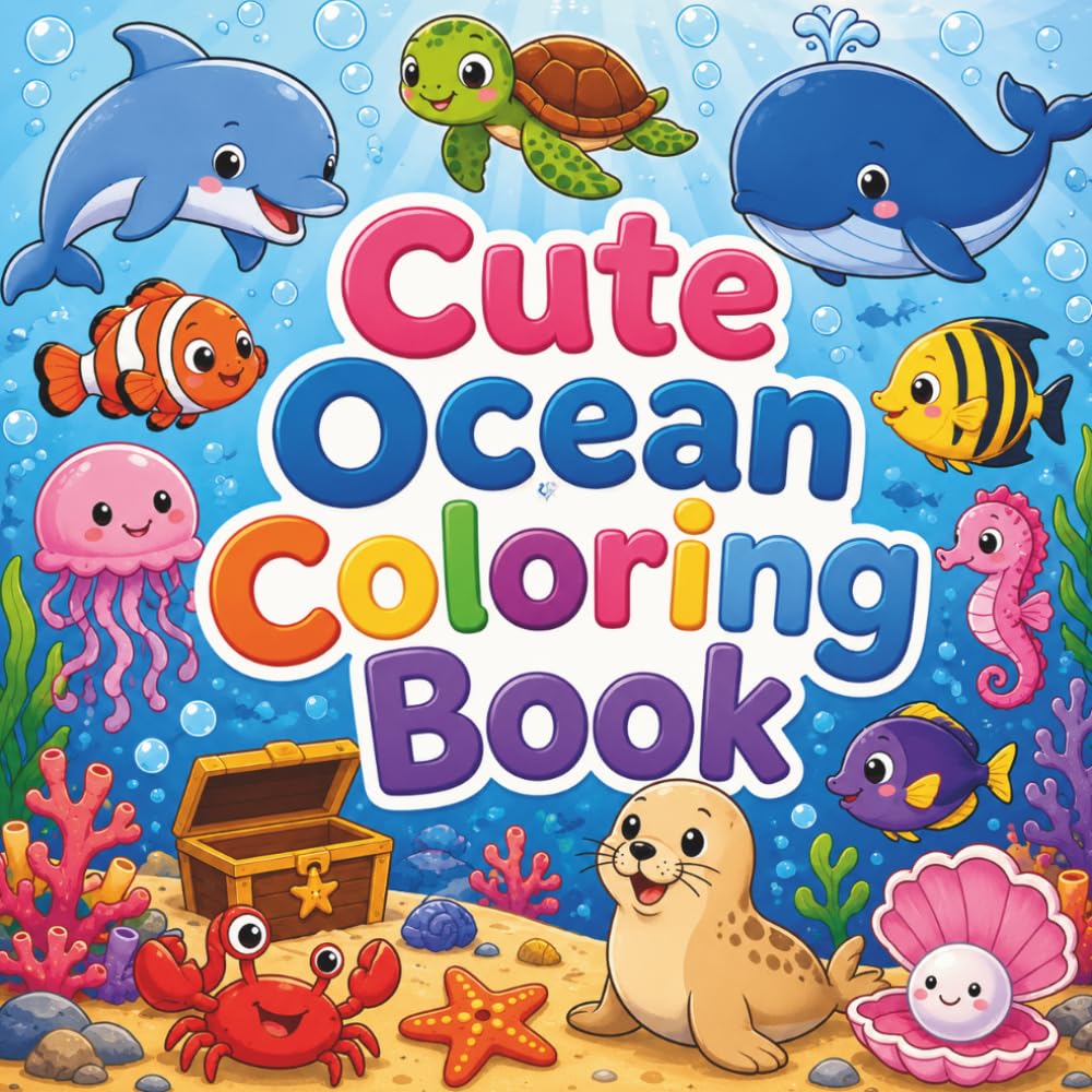 Cute Ocean Coloring Book: Cute Sea Animals, Relaxing Underwater Scenes, and Easy Designs for Stress Relief and Creative Fun