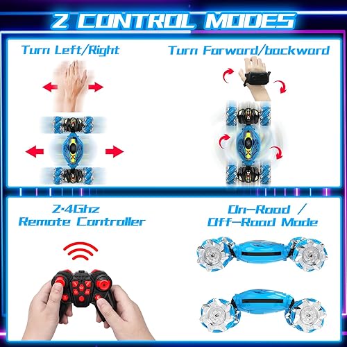 Miniatura 3 de Cusocue Auto de acrobacias RC con detección de gestos, auto de juguetes RC controlado a mano de 2.4GHz, auto de control remoto con música ligera,