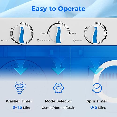 Miniatura 3 de Giantex Lavadora portátil, 17.6 libras Compacta Lavadora Spinner Combo con bomba de drenaje, doble tina de 11 libras de lavado y giro de 6.6 libras,