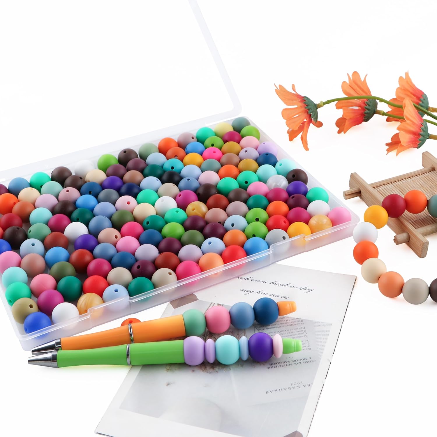 Sunrony Mixed Color Random 150PCS 15mm Silicone Beads for Keychain Making, Multicolor Round Silicone Beads for Pens and Necklace Bracelet Crafts Making - Image 7