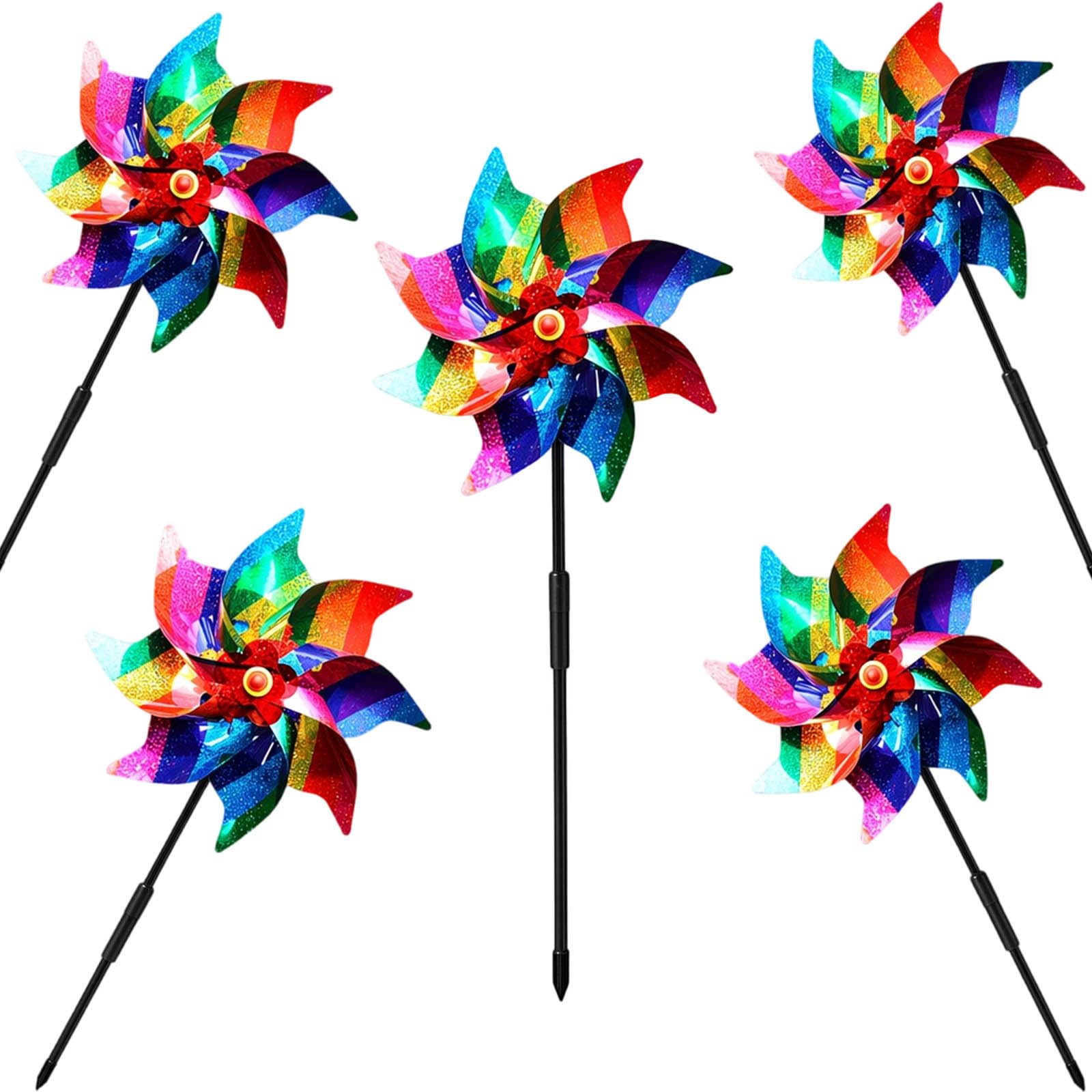EujRcf 5PCS Pigeon Deterrent Wind Spinners, Bird Scarers for Gardens, Multicolour Reflective Bird Deterrent Windmill, for Keep Birds Away From Your House, Window, Garden Crops, Fruits