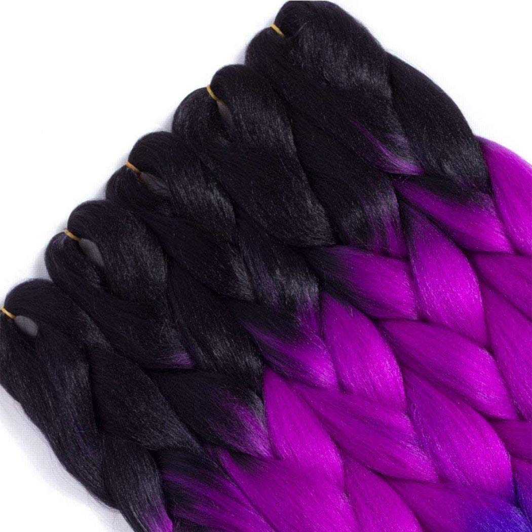 5 Packs Jumbo Box Braid Synthetic Braiding Hair Extensions Multiple Tone Crochet Twist Braids Hair for Braiding (Black-Purle Red-Violet, 24 Inch)