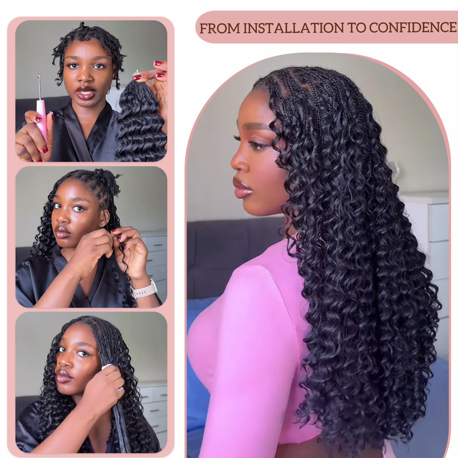 1B Pre-Separated Deep Wave Feather Crochet Hair, Knotless Synthetic Braids