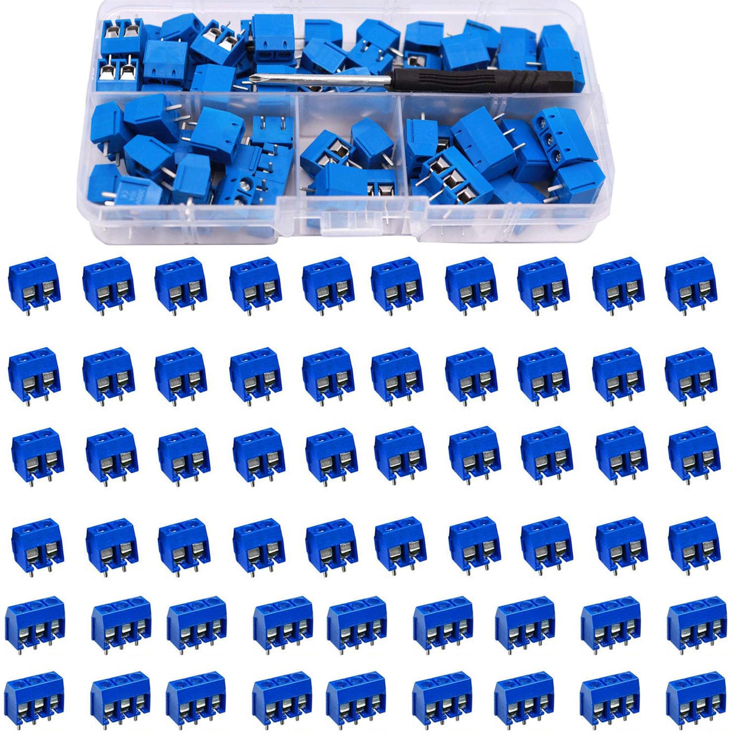 RUNCCI-YUN 110 sztuk 5 mm 2 piny / 3 piny PCB Mount Screw Terminal Block zacisk śrubowy złącze wtykowe, do Arduino (niebieski 2 pin-90, 3 pin-20)