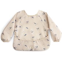 mushie Long Sleeve Baby Bib | Water Resistant Adjustable Fit for Ages 6-24 Months