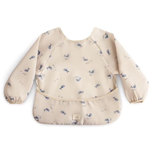 mushie Long Sleeve Baby Bib | Mess Free & Waterproof Fabric for Toddlers | Adjustable Fit for Ages 6-24 Months