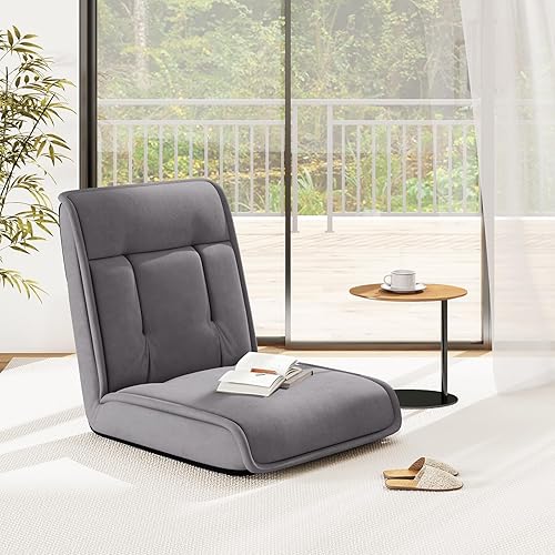 Miniatura 2 de COSTWAY Silla plegable de suelo, sofá convertible con respaldo ajustable de 14 posiciones, reposacabezas ajustable de 5 posiciones, silla acolchada