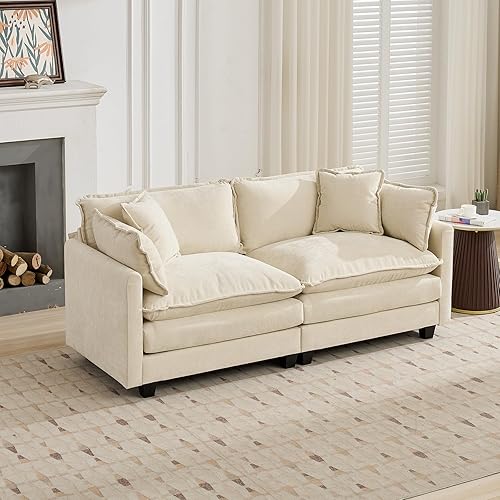 Miniatura 98 de Sofá seccional modular beige de 111.5", sofás seccionales grandes de 3 plazas para sala de estar, tela de chenilla marfil blanquecino, sofá nube de