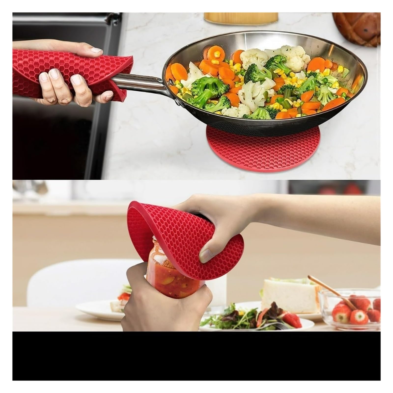 Set de 6 guantes de horno, agarraderas de silicona extra largas de 15" | 2 guantes de horno, 2 salvamanteles, 2 mini guantes de pinza, textura de panal, resistente al calor