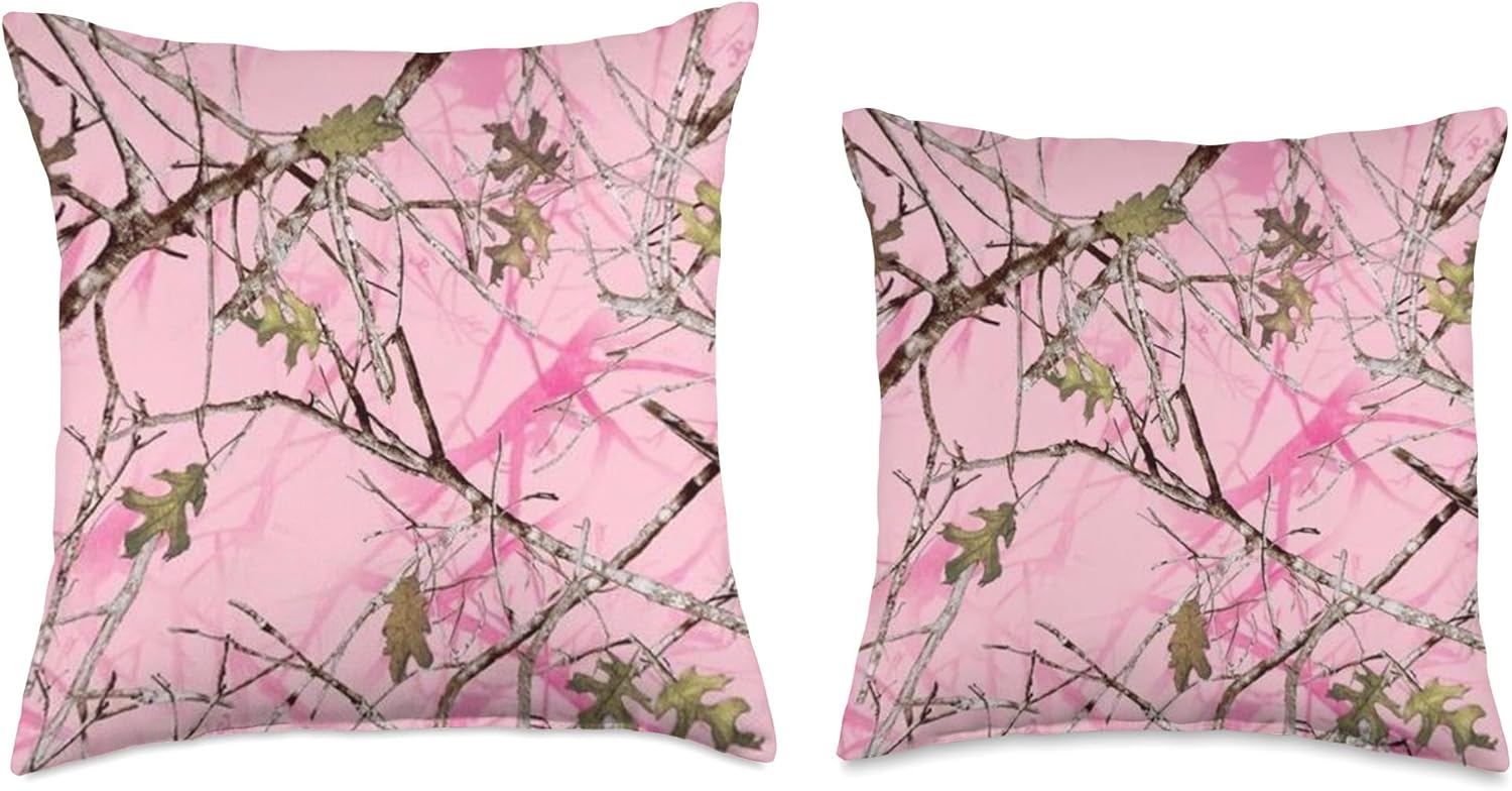 Mossy Pink Hunting Hunter Oak Camo Camouflage Pattern Tree Throw Pillow