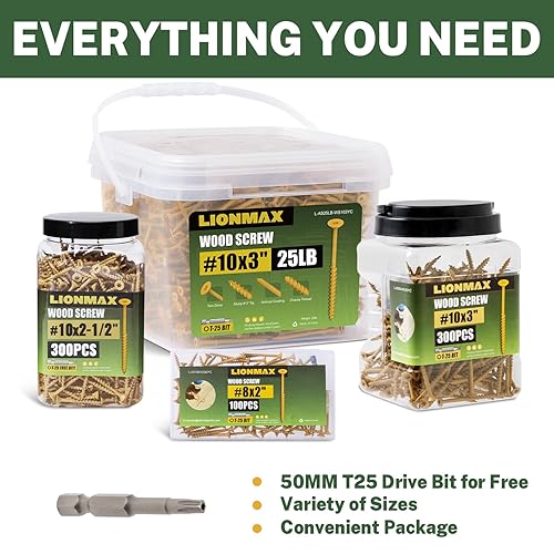 Miniatura 7 de LIONMAX Tornillos de cubierta de 3 pulgadas, tornillos para madera #10 x 3, 50 unidades, resistentes a la corrosión, revestimiento de epoxi