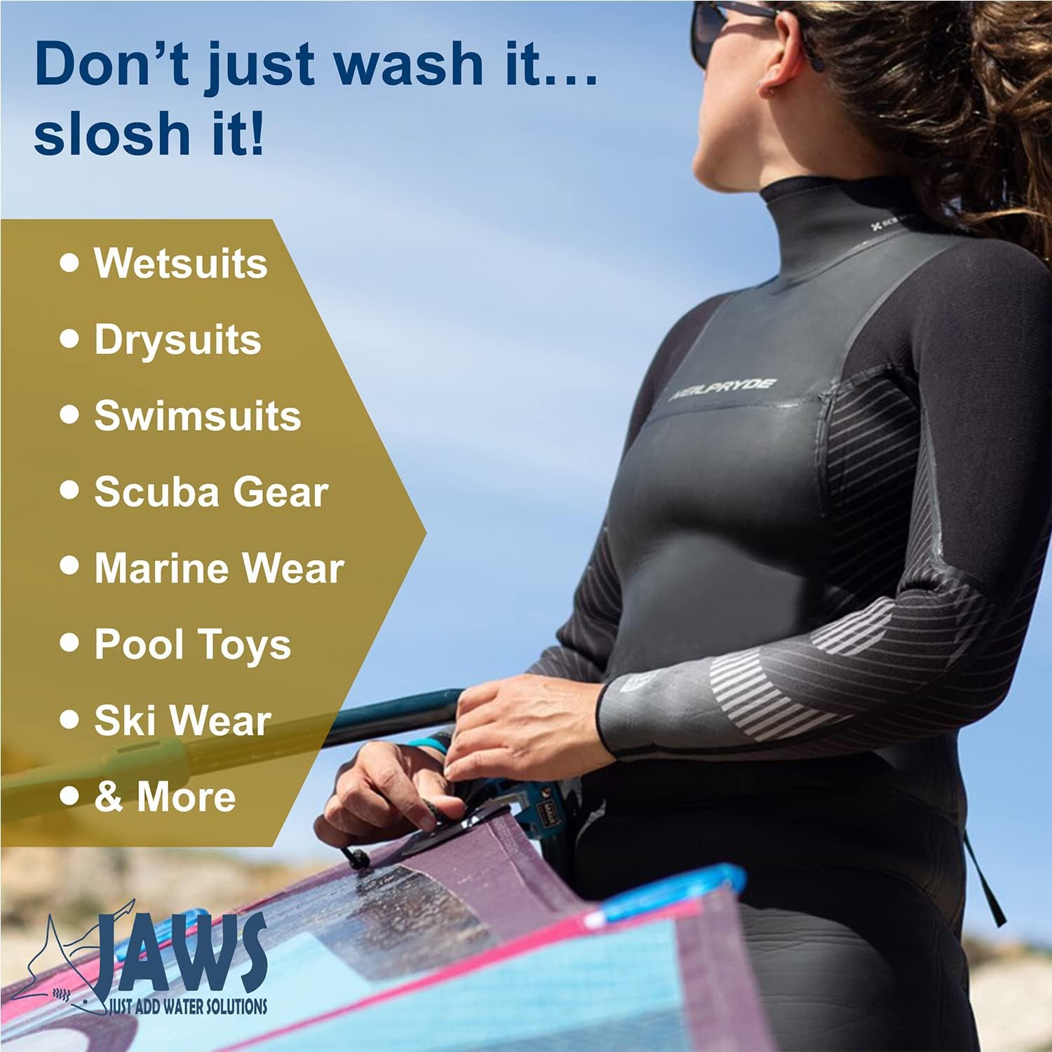 JAWS Just Add Water Solutions Slosh Wetsuit Cleaner Conditioner, 4 Ounce : Sports & Outdoors
