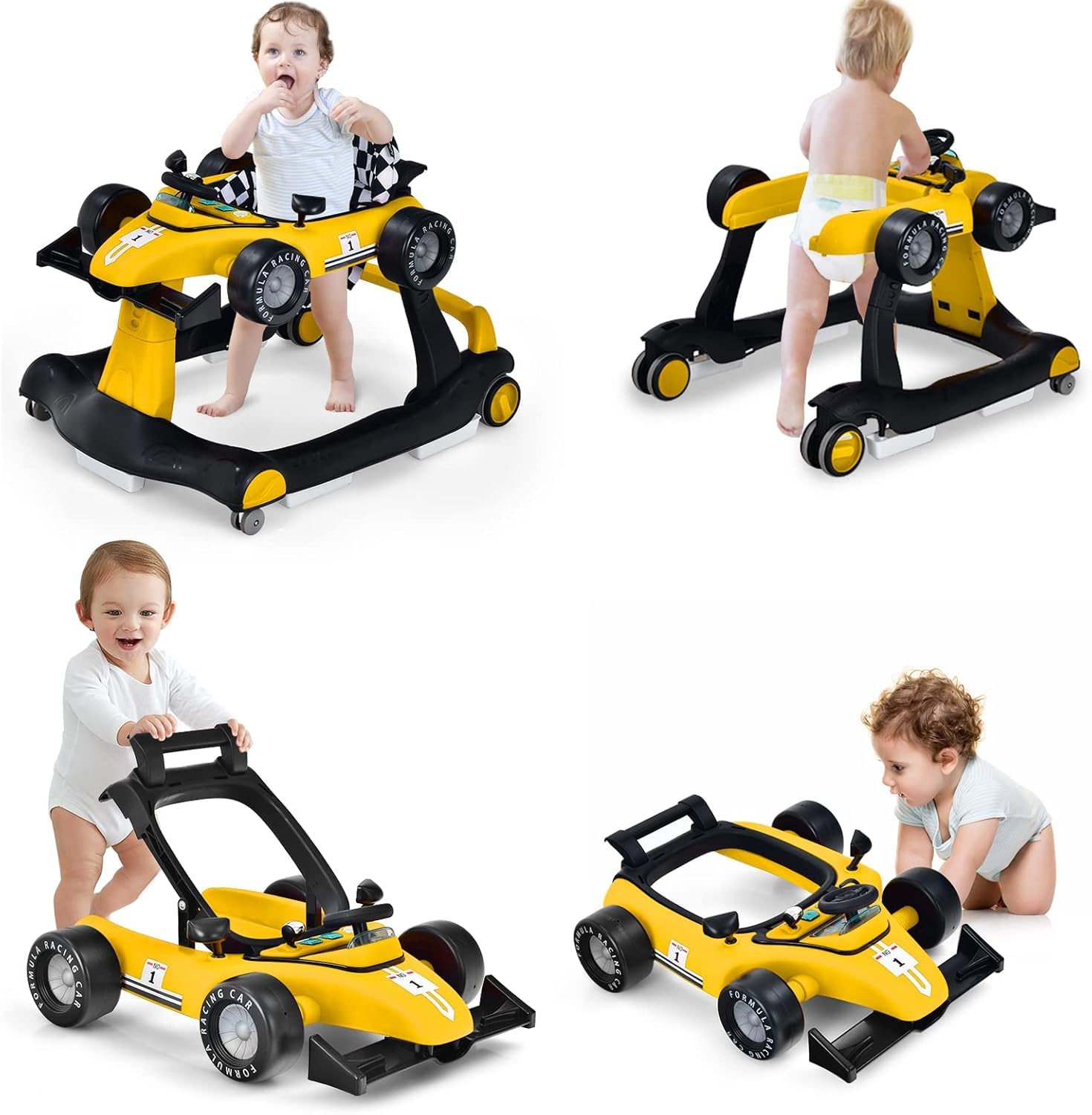 RELAX4LIFE 4 en 1 Andador para Bebés 6-18 Meses, Andador Plegable con Altura Regulable en 3 Niveles, Tacatá Bebés con Luces, Sonidos y Velocidad Controlable, 64 x 73 x 50,5-55,5 cm (Amarillo)