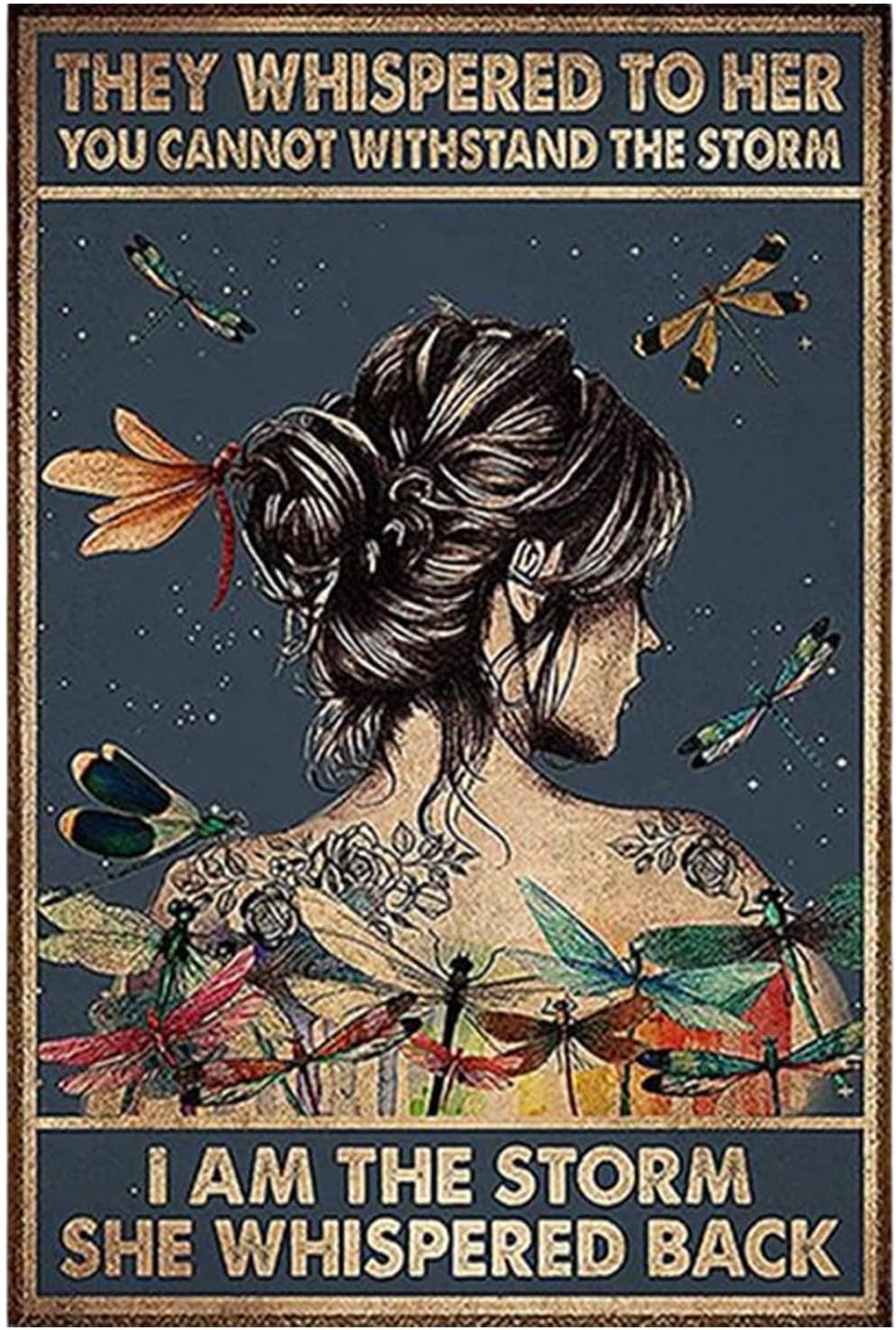 Positive Quotes Wall Decor - She Whispered Back I Am The Storm - Hippie Boho Inspirational Quotes Wall Art, Motivational Poster Gifts for Women, Rustic Wall Pictures Bedroom Living Room Home Decor