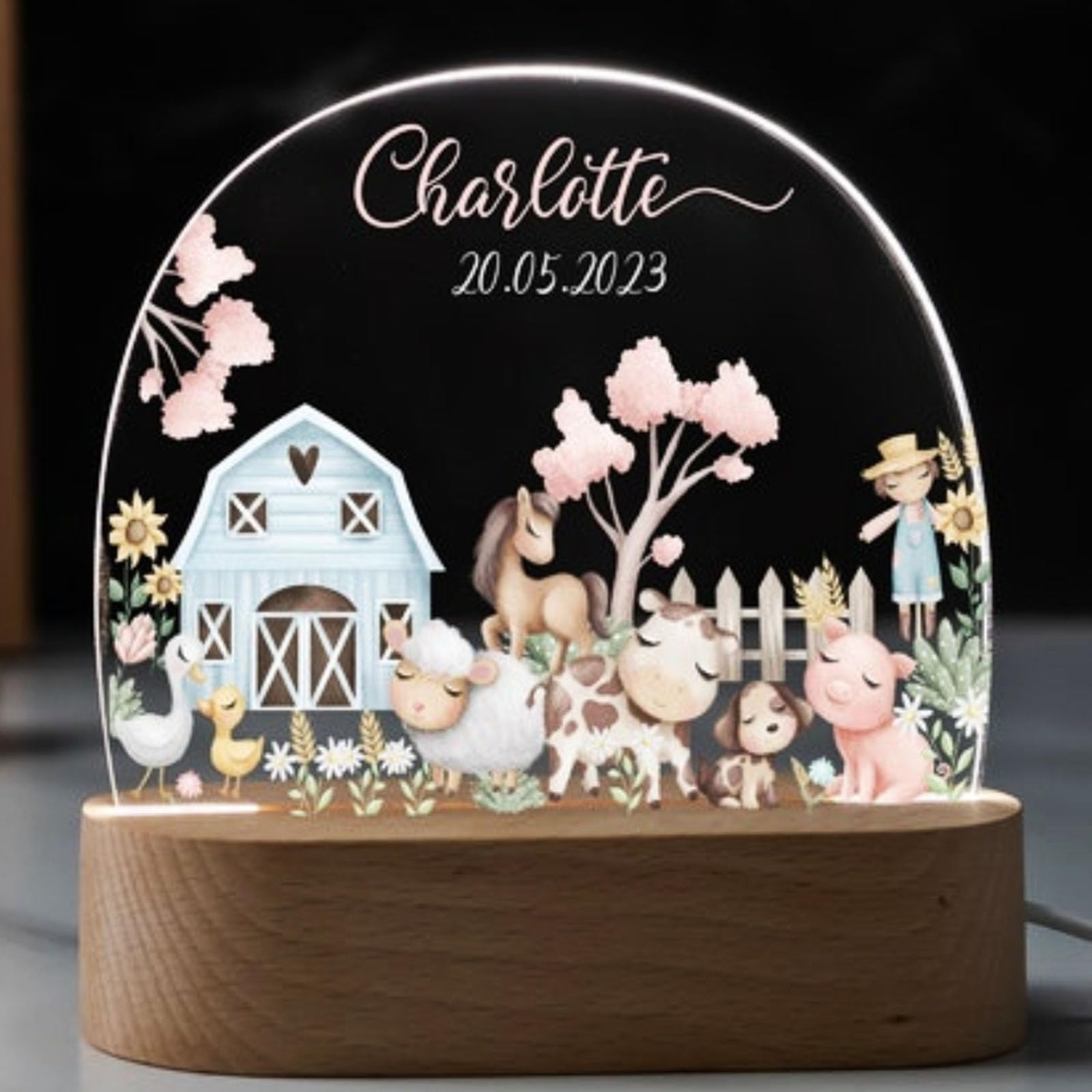 Fallover Personalised Bedroom Night Light with Childs Name, Custom LED Night Light Animals Lamp for Baby Boys Girls Nursery, Birth Gifts for Christening Birthday Christmas Day (Night 26)